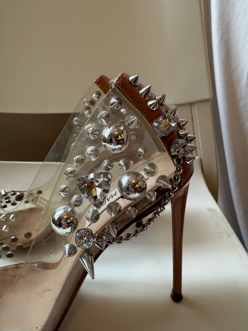 Steve Madden Studded Clear Heels Size 8.5 Statement Pumps - Picture 4 of 11